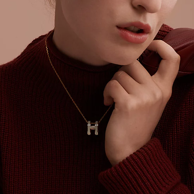 (Women) HERMES POP H Pendant Necklace Gold-Plated for Women, White & Rose Gold H147991FO49 圖 5