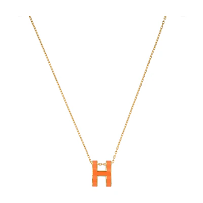 (Women) HERMES POP H Pendant Necklace Gold Chain Orange for Women. H147991F-02