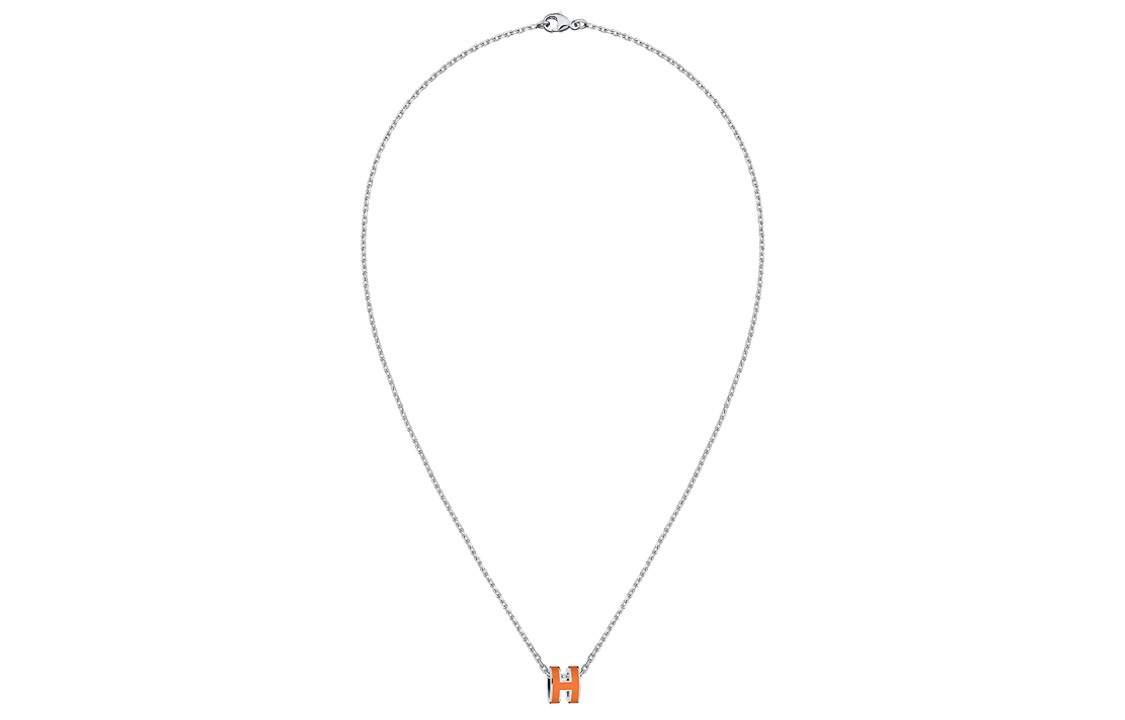 (Women) HERMES POP H Pendant Necklace Orange Silver Chain Jewelry. H147992FP02 圖 3