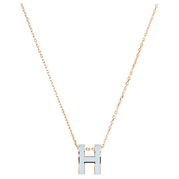 (Women) HERMES POP H Pendant Necklace Rose Gold Blue for Women H147991FO1M