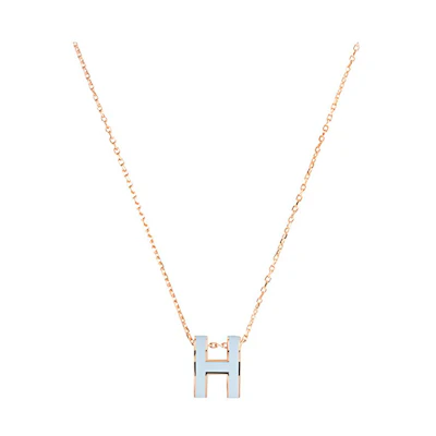 (Women) HERMES POP H Pendant Necklace Rose Gold Blue for Women H147991FO1M
