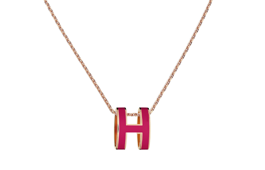 (Women) HERMES POP H Pendant Necklace Rose Gold Chain Pink Gold Women. H147991FO94
