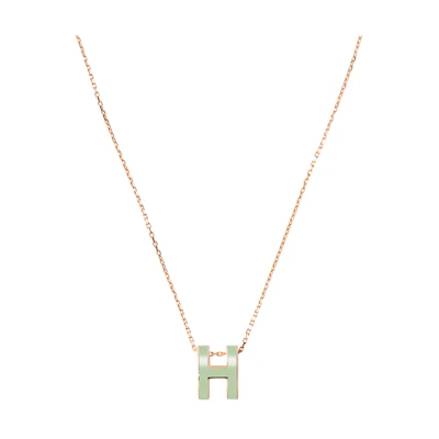 (Women) HERMES POP H Pendant Necklace Rose Gold Metallic Green Bubble Design for Women H147991FO17