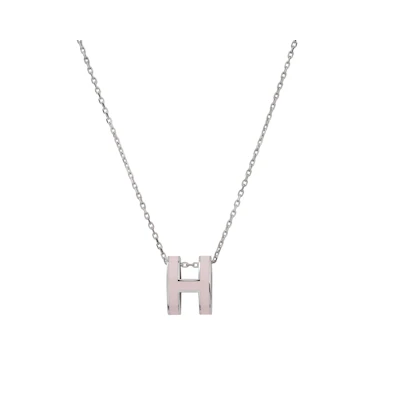 (Women) HERMES Pop H Pink Enamel Pendant Necklace for Women in Silver Chain H147991FP85