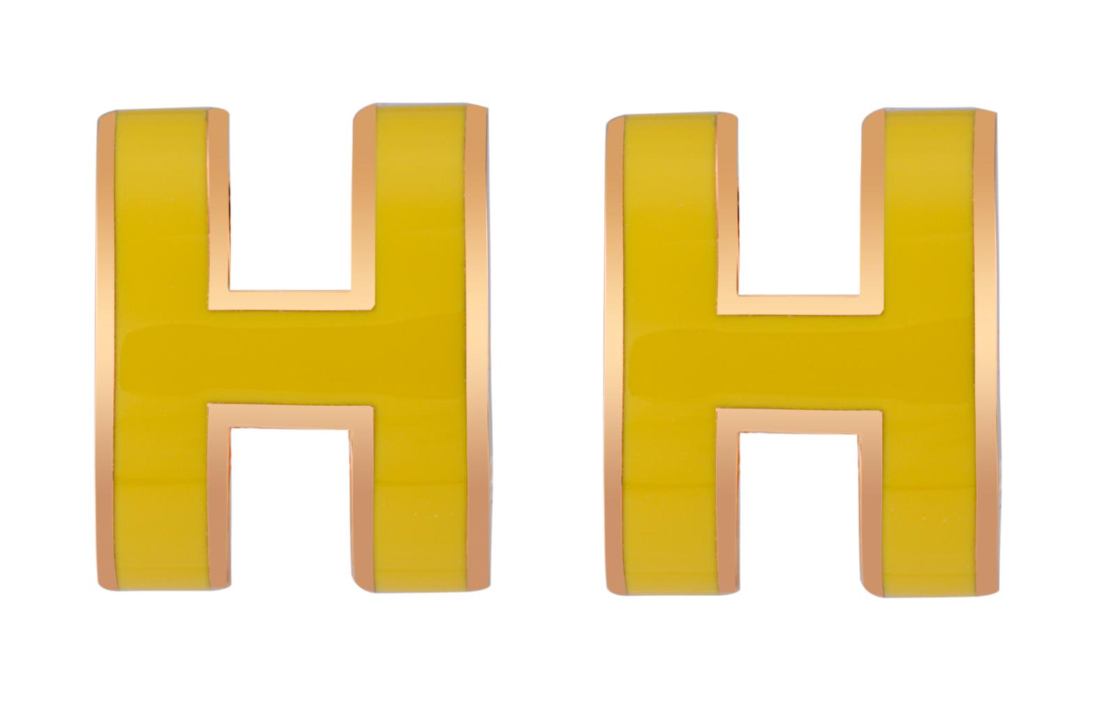 (Women) HERMES Pop H Rose Gold Metal Cutout Letter Earrings for Women Yellow H608002FOB1