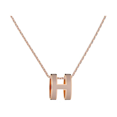 (Women) HERMES Pop H Rose Gold Plated Logo Necklace for Women in Light Brown H147991FO55