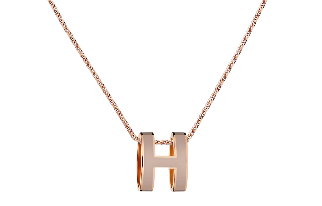 (Women) HERMES Pop H Rose Gold Plated Logo Necklace for Women in Light Brown H147991FO55 圖 2