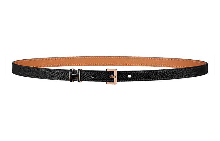 (Women) HERMES Pop H Series Elegant Black Leather Slim Belt for Women 1.5cm H081087CD89