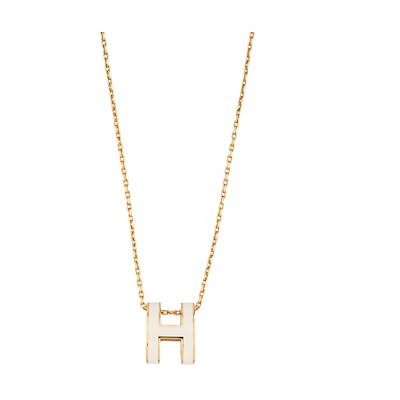(Women) HERMES Pop H Series Gold Titanium White Pendant Necklace for Women H147991F-49