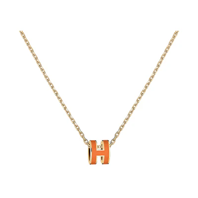 (Women) HERMES Pop H Series Mini Pendant Necklace Orange Gold-Plated Jewelry. H147992F-02