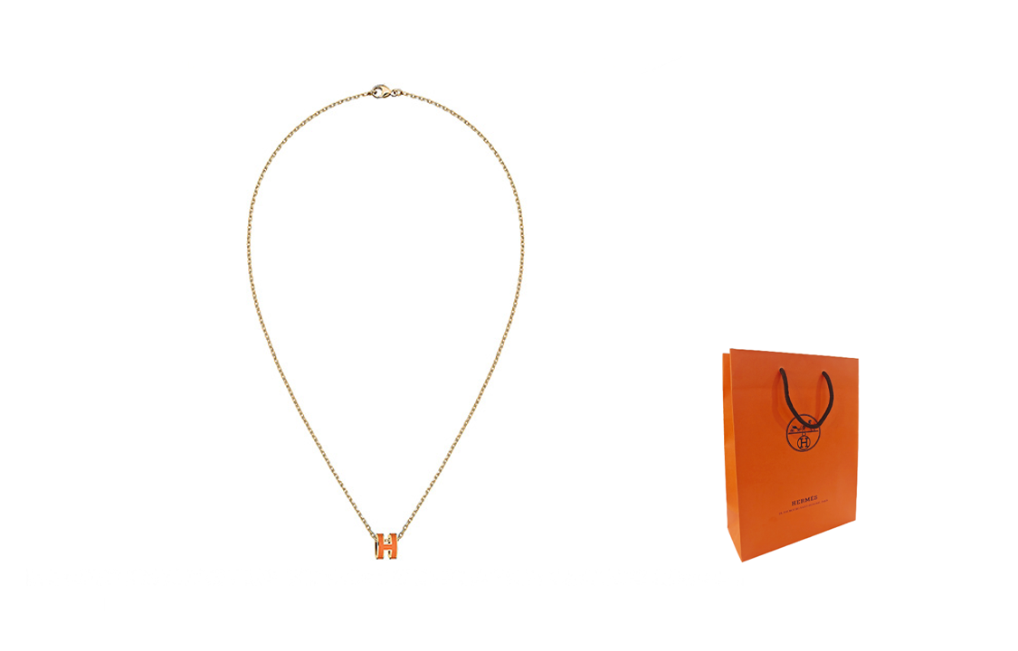 (Women) HERMES Pop H Series Mini Pendant Necklace Orange Gold-Plated Jewelry. H147992F-02 圖 2