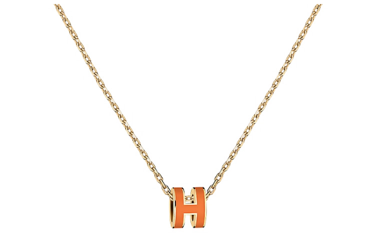 (Women) HERMES Pop H Series Mini Pendant Necklace Orange Gold-Plated Jewelry. H147992F-02 圖 3