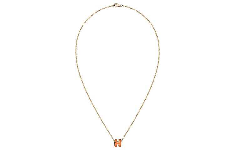 (Women) HERMES Pop H Series Mini Pendant Necklace Orange Gold-Plated Jewelry. H147992F-02 圖 4