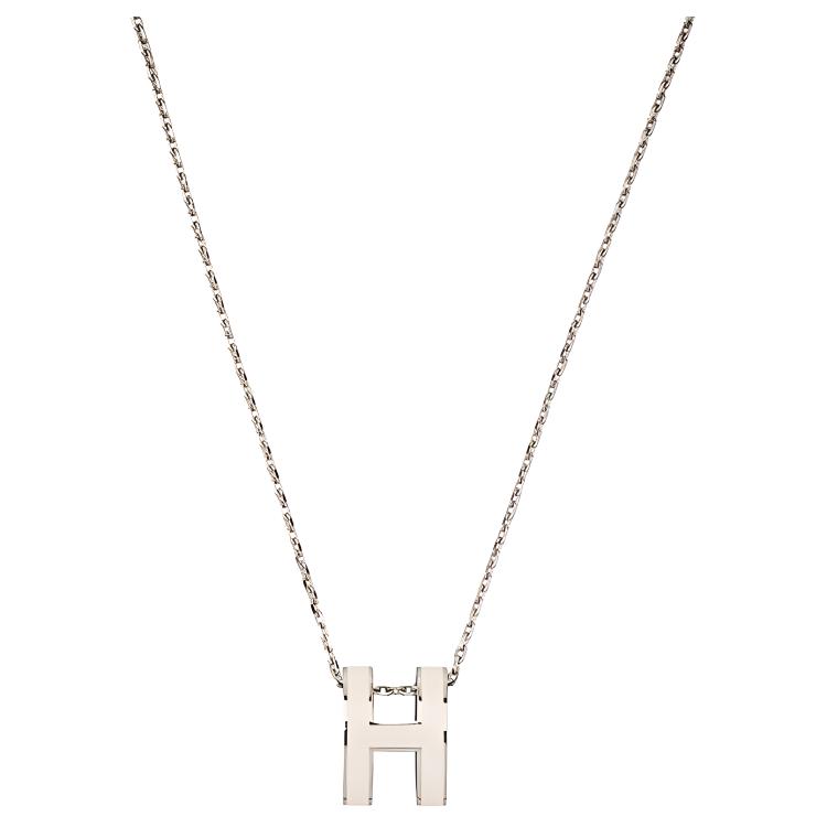 (Women) HERMES Pop H Series Trendy Pendant Necklace Silver/White H147991FP49