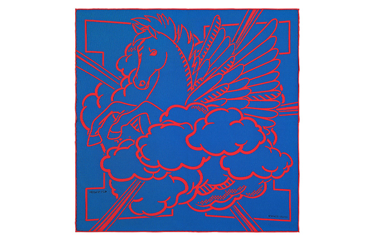 (Women) HERMES Pop Pegasus Scarf 45cm Royal Blue/Red Luxury Silk Scarf H892975S-12