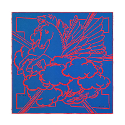 (Women) HERMES Pop Pegasus Scarf 45cm Royal Blue/Red Luxury Silk Scarf H892975S-12