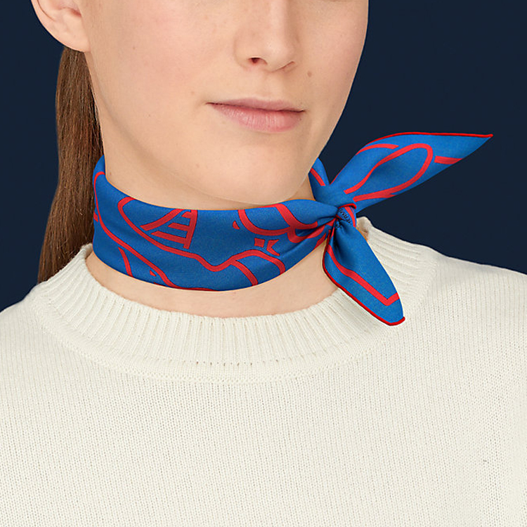 (Women) HERMES Pop Pegasus Scarf 45cm Royal Blue/Red Luxury Silk Scarf H892975S-12 圖 3