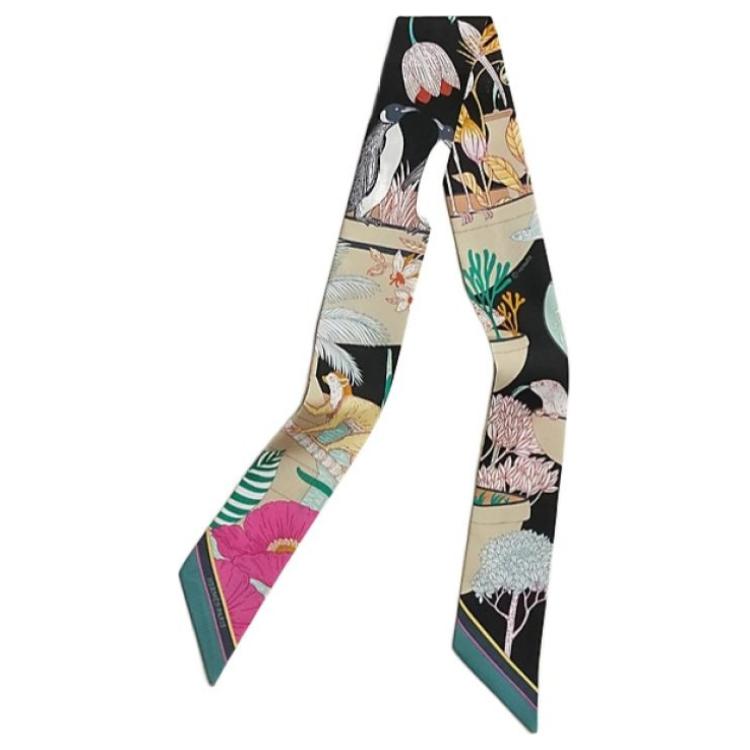 (Women) HERMES Precious Paradise Twilly Silk Scarf Multi-Color for Women. H064094S 01