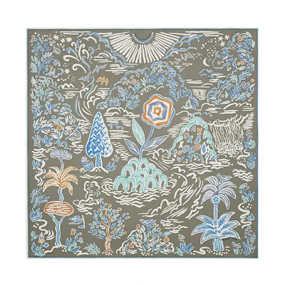 (Women) HERMES Primavera Silk Twill Scarf Light Gray/Light Blue/White H003755S-10