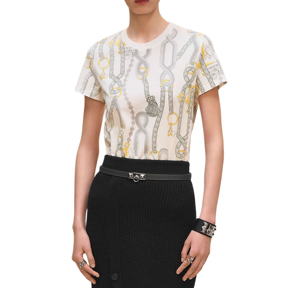 (Women) HERMES Printed Cotton Straight Fit White T-Shirt Women FW25 H5H4628DS90