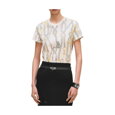 (Women) HERMES Printed Cotton Straight Fit White T-Shirt Women FW25 H5H4628DS90