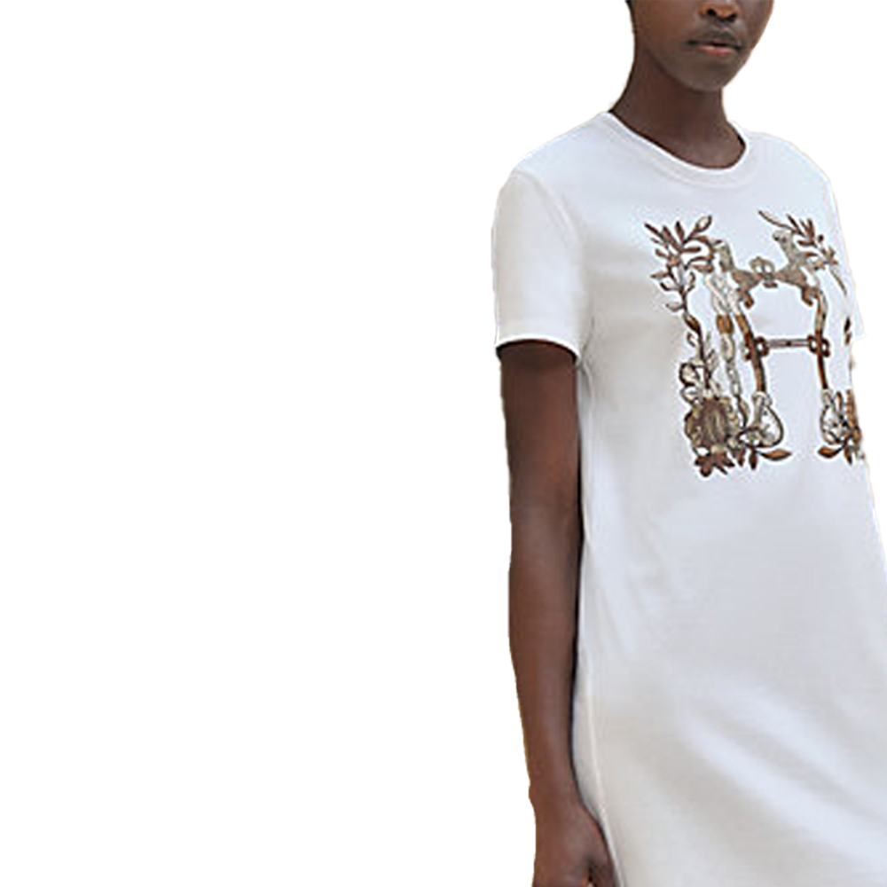 Shop (Women) HERMES Printed Crewneck Short Sleeve Dress White  Fashion. H4E4530DA90