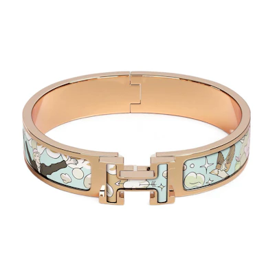 (Women) HERMES Printed Enamel Rose Gold Narrow Bracelet for Women - Rose Gold. H702311FOE4