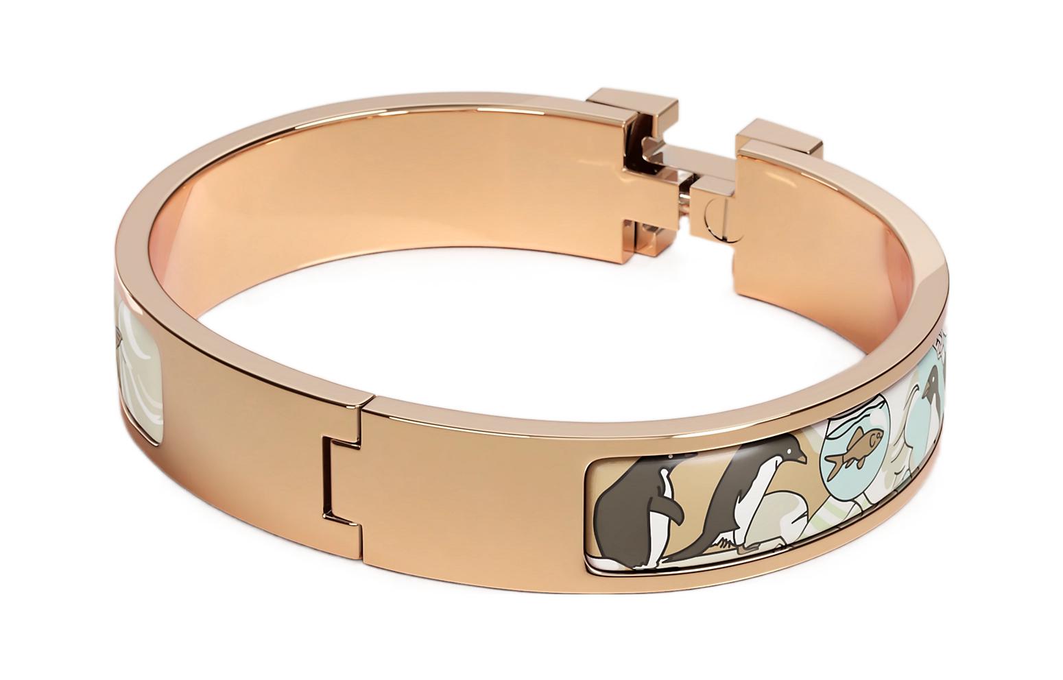 (Women) HERMES Printed Enamel Rose Gold Narrow Bracelet for Women - Rose Gold. H702311FOE4 圖 3