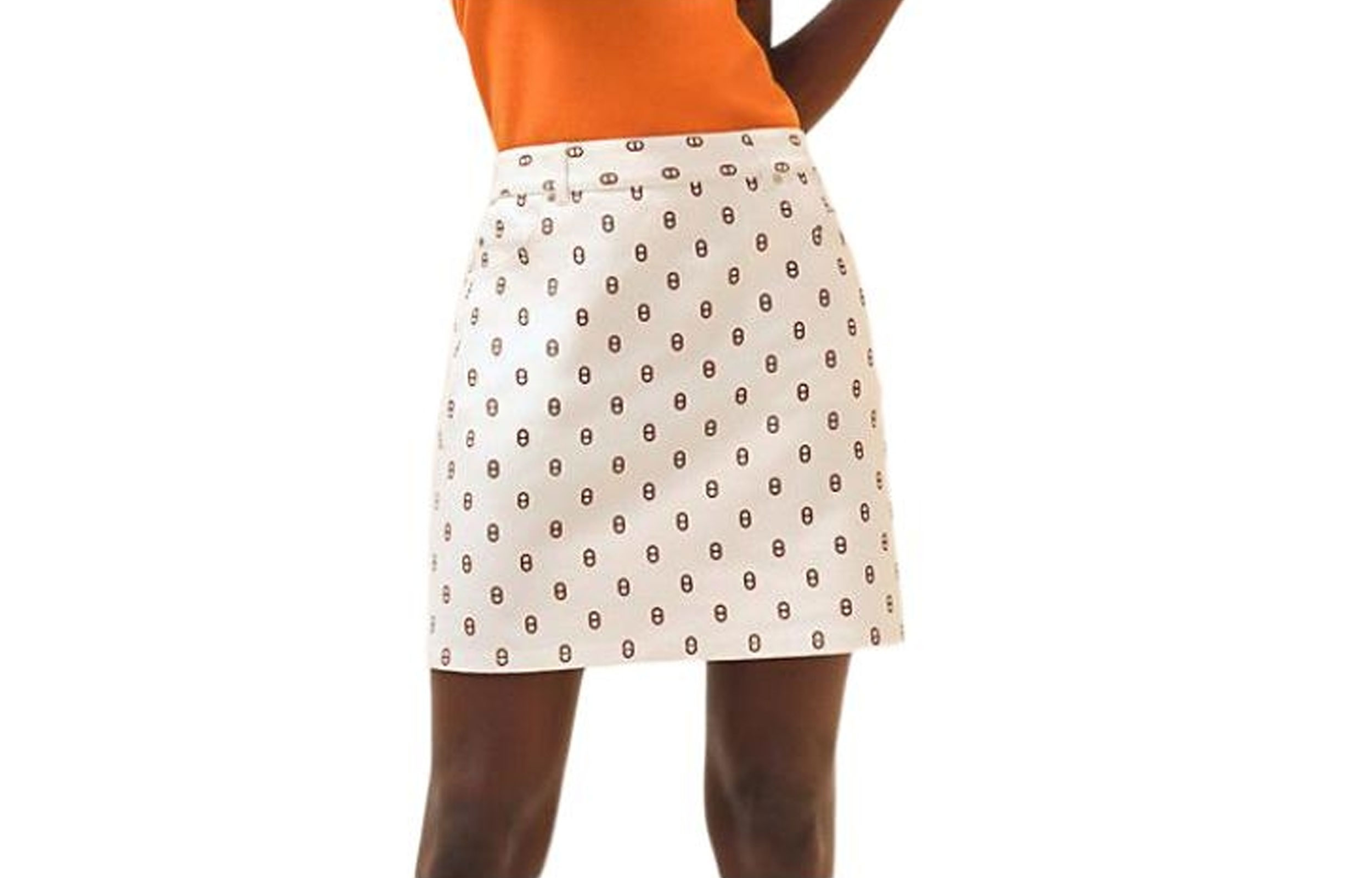 (Women) HERMES Printed Mini Casual Denim Skirt Women FW25 Light Brown Beige H4E0315D3HW