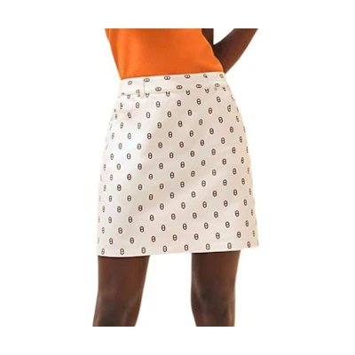 (Women) HERMES Printed Mini Casual Denim Skirt Women FW25 Light Brown Beige H4E0315D3HW