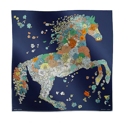 (Women) HERMES Printed Pattern Silk Scarf for Women - Blue. H673904Sv01