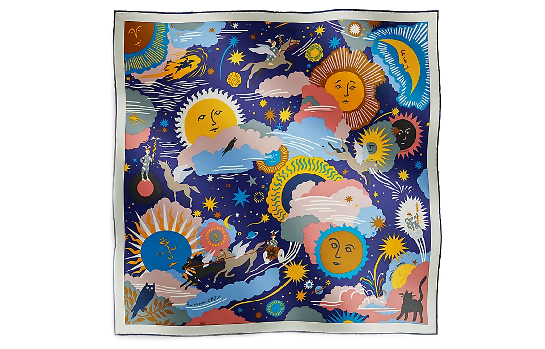 (Women) HERMES Printed Silk Scarf for Women in Indigo Blue. H984028Sv01
