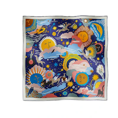 (Women) HERMES Printed Silk Scarf for Women in Indigo Blue. H984028Sv01