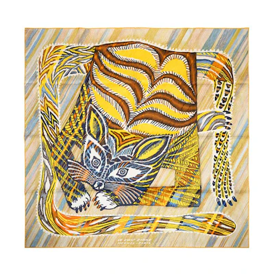 (Women) HERMES Printed Silk Scarf for Women Yellow SCARF90YEL21