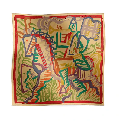 (Women) HERMES Printed Striped Silk Scarf Yellow Accessory H004092Sv03
