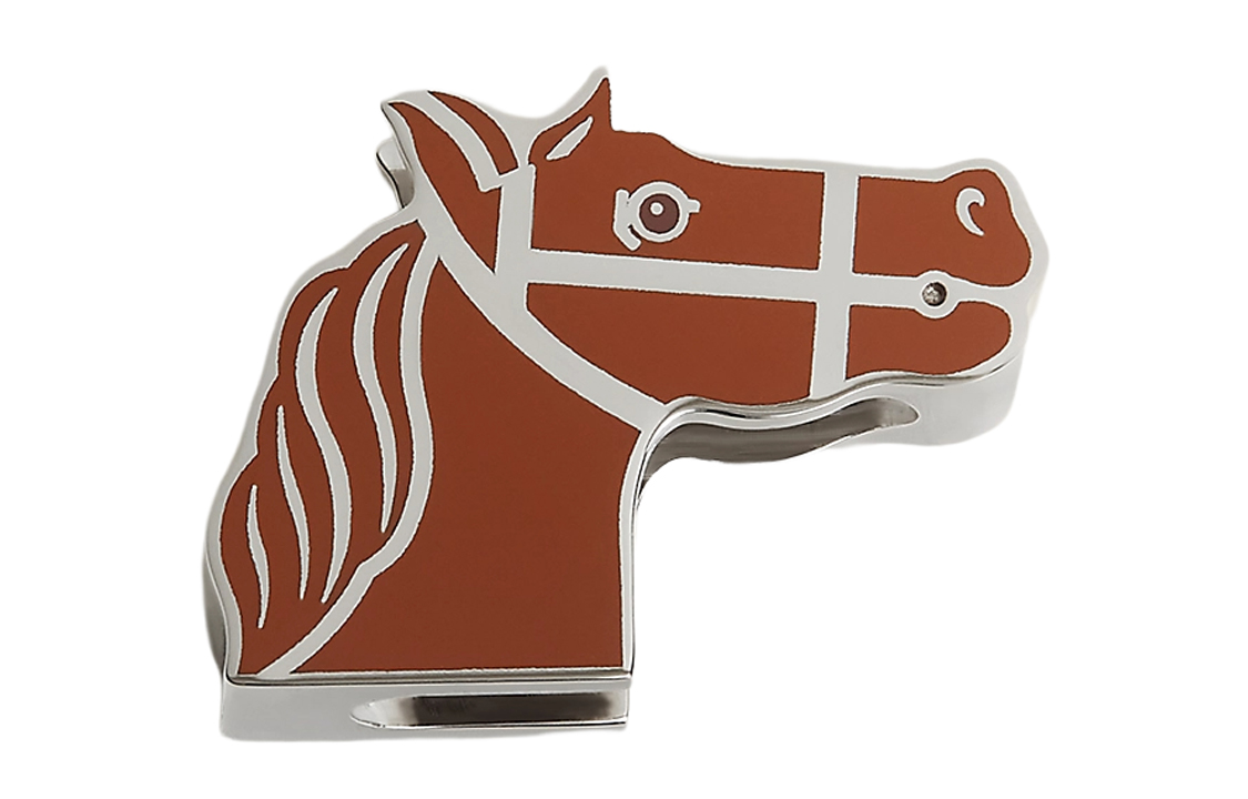 (Women) HERMES Quadrige Horse Pattern Silk Scarf Ring Brown/Silver for Women. H603383S-01