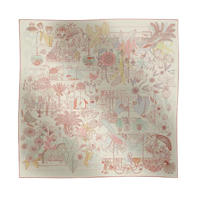 (Women) HERMES Rare Jungle Print Pink Silk Scarf for Women H004094S 13