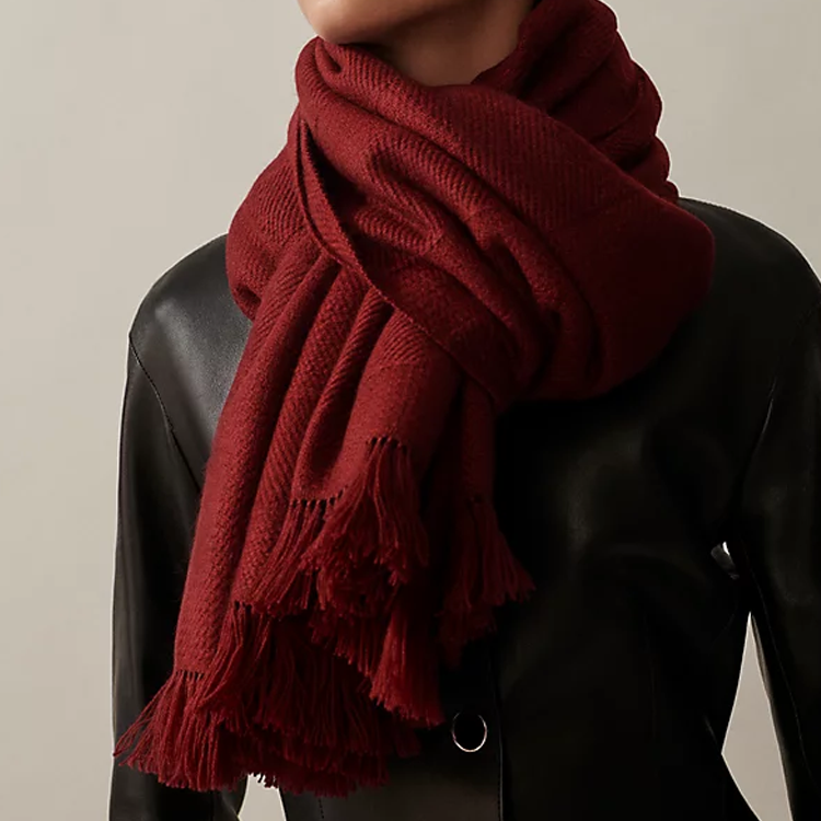 (Women) HERMES Rayee H Jacquard Knit Striped Scarf Burgundy for Women. H269127S-03 圖 3