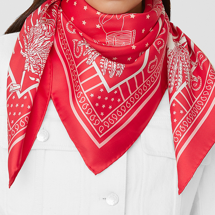 (Women) HERMES Red Reversible Scarf Pocano Chief Design H903551S-02 圖 6