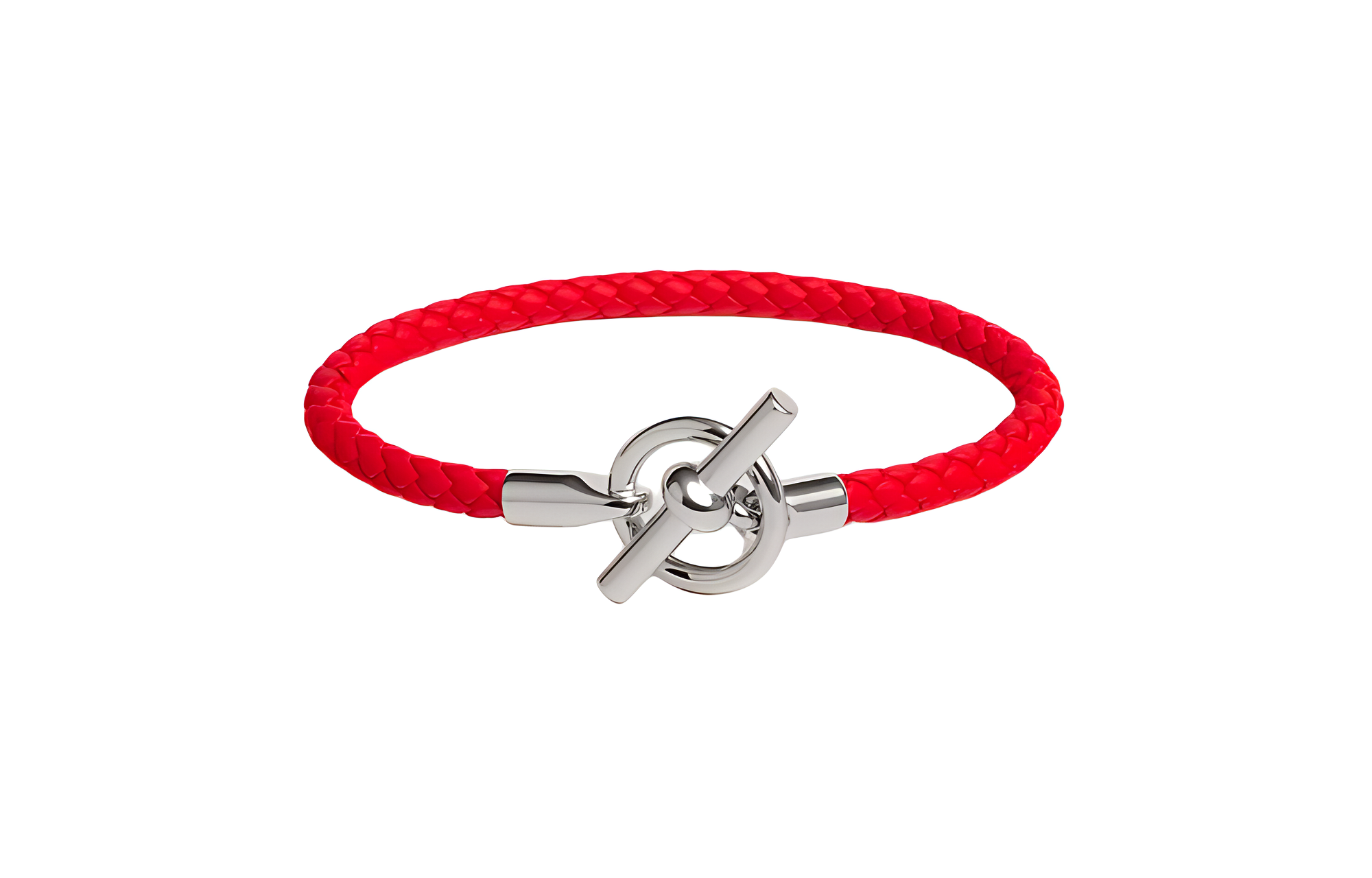 (Women) HERMES Red Woven Calfskin Palladium-Plated Bracelet Unisex H077240FPS3T6