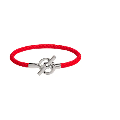(Women) HERMES Red Woven Calfskin Palladium-Plated Bracelet Unisex H077240FPS3T6