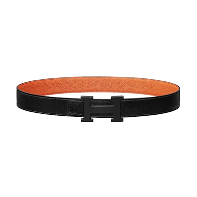 (Women) HERMES Reversible Leather Belt Black/Orange 3.2cm Width. H080029CY89-H073967CAAE080