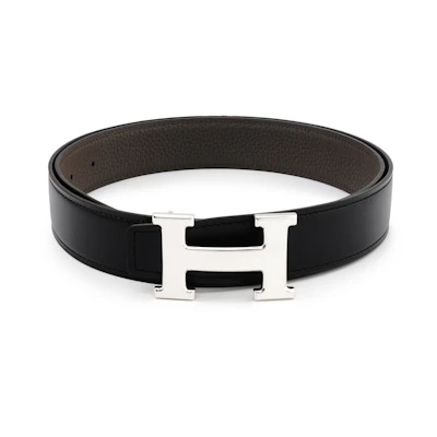 (Women) HERMES Reversible Leather Belt Black Silver Buckle Epsom 32cm H064544CK05-H073967CAAC080