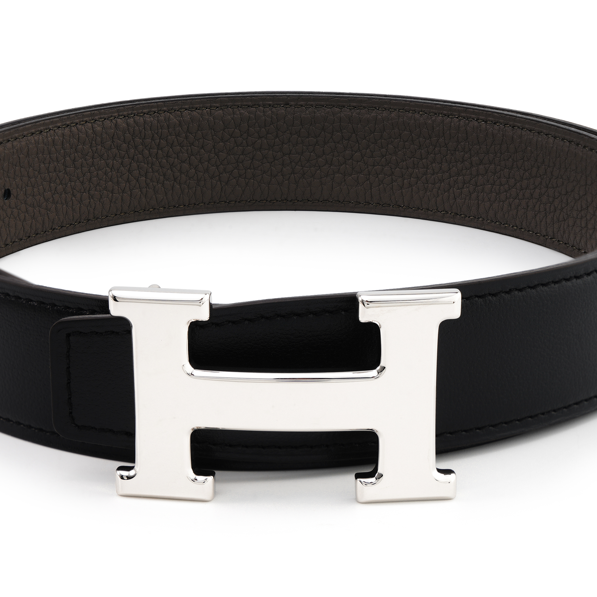 Lookbook (W) HERMES Cinturón Reversible de Cuero Negro Hebilla Plateada Epsom 32cm H064544CK05-H073967CAAC080