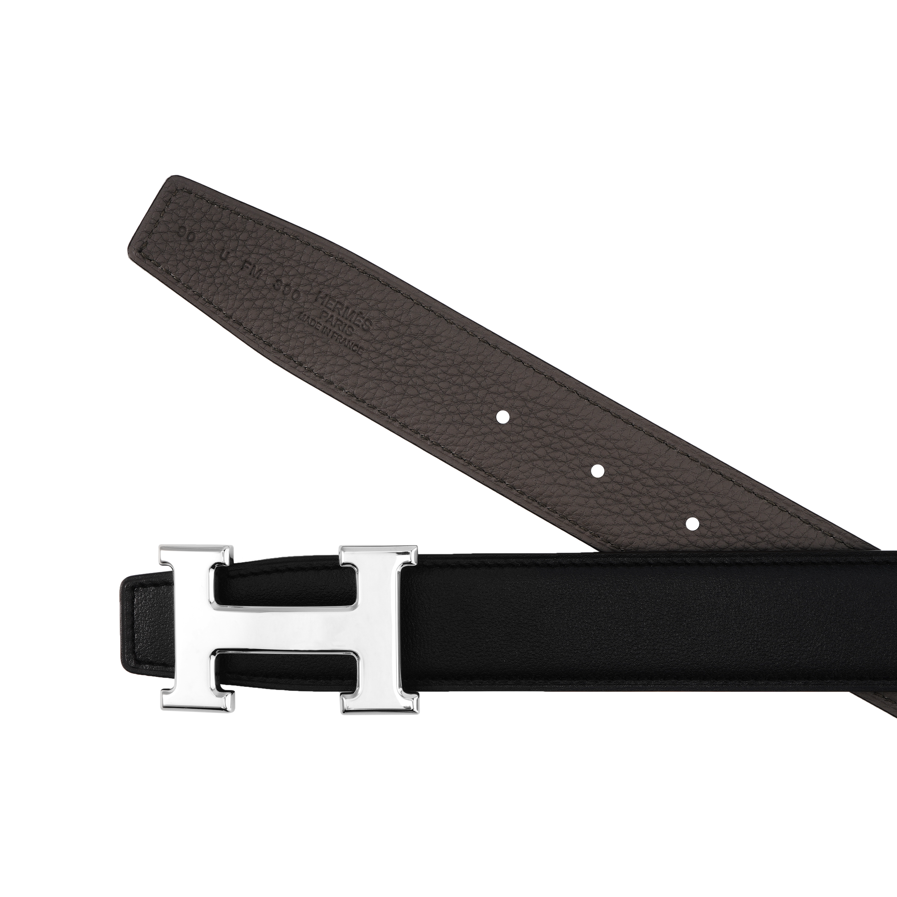 Purchase (W) HERMES Cinturón Reversible de Cuero Negro Hebilla Plateada Epsom 32cm H064544CK05-H073967CAAC080