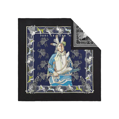 (Women) HERMES Reversible Scarf Navy/Black Pony Chief Design. H903551S-04