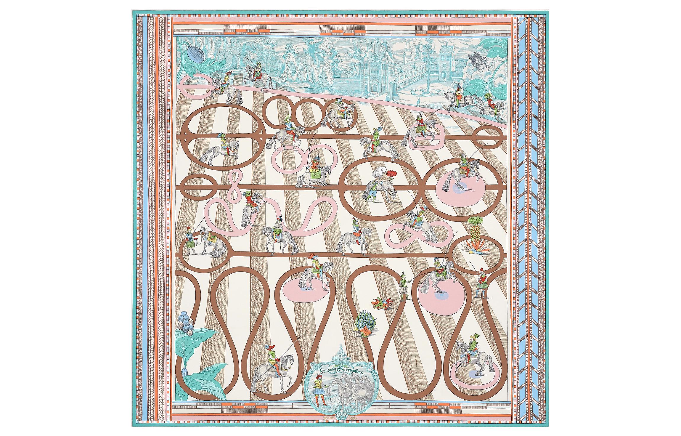 (Women) HERMES Reversible Silk Scarf "Turned Steps & Serpentine" Blue/Pink/Brown H903688S-03 圖 2