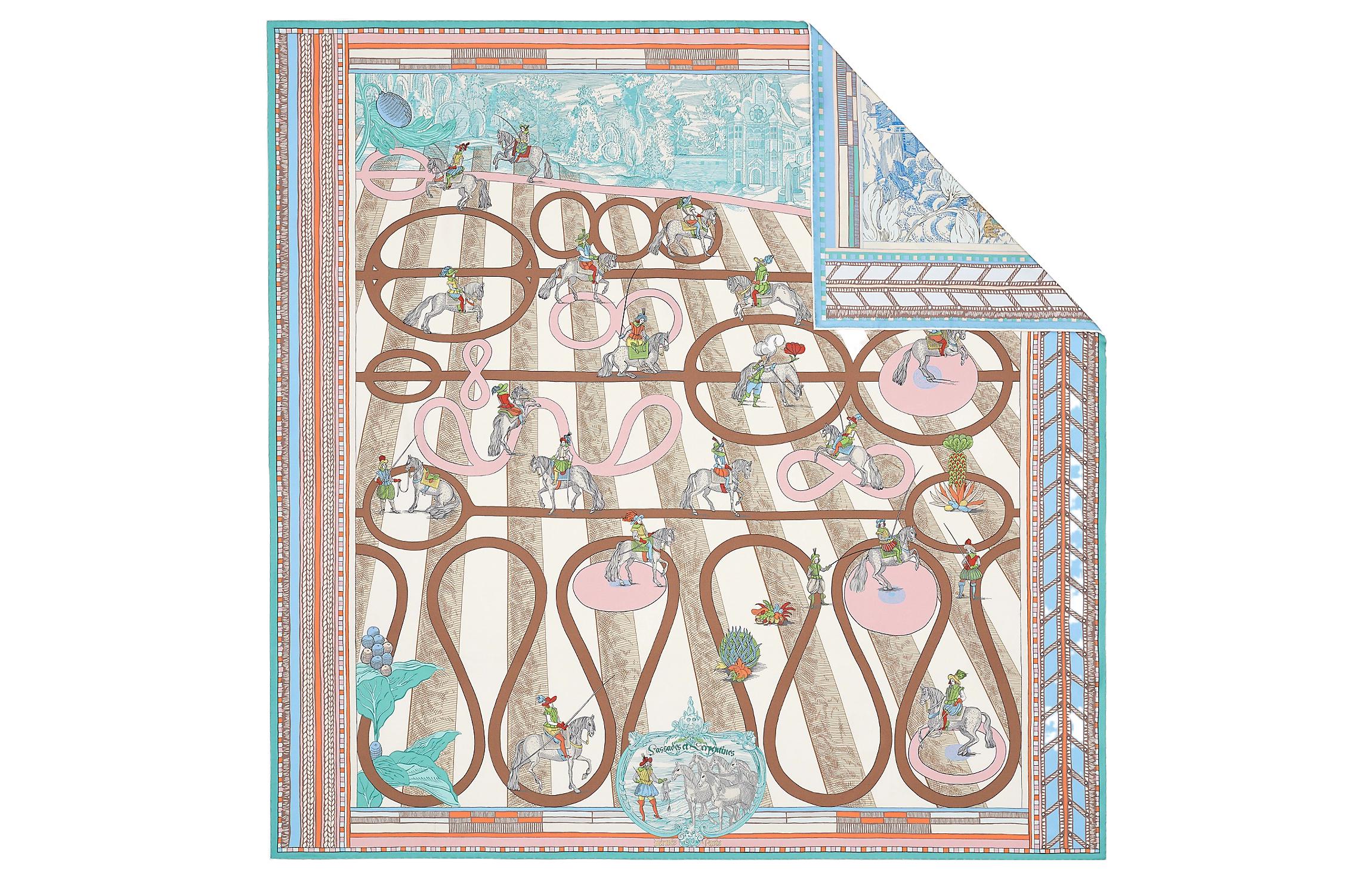 (Women) HERMES Reversible Silk Scarf "Turned Steps & Serpentine" Blue/Pink/Brown H903688S-03 圖 3