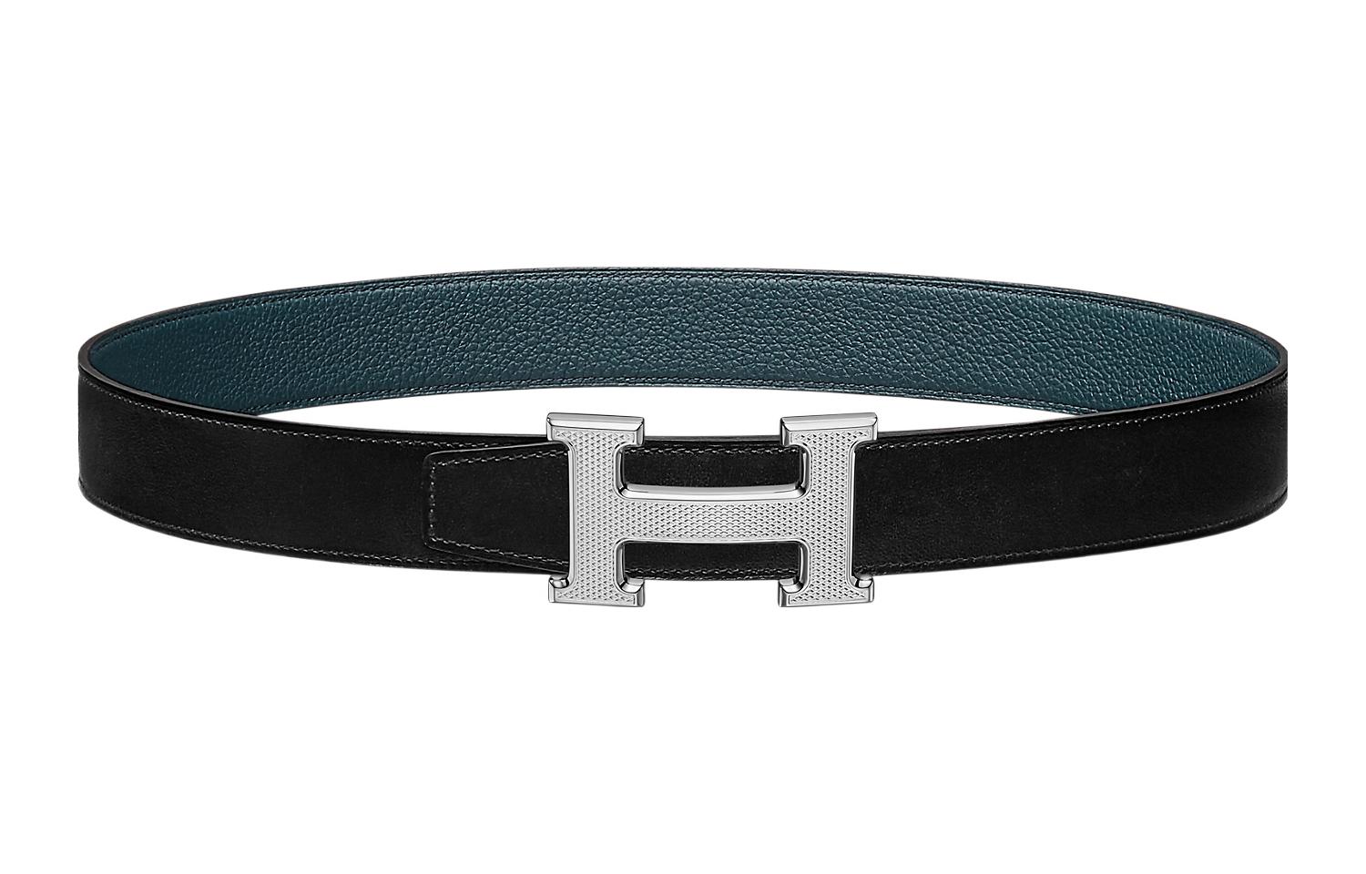 (Women) HERMES Reversible Togo Leather Belt Black with Silver Buckle 32cm H064540CK05-H073967CAAD085