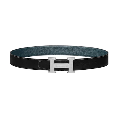 (Women) HERMES Reversible Togo Leather Belt Black with Silver Buckle 32cm H064540CK05-H073967CAAD085